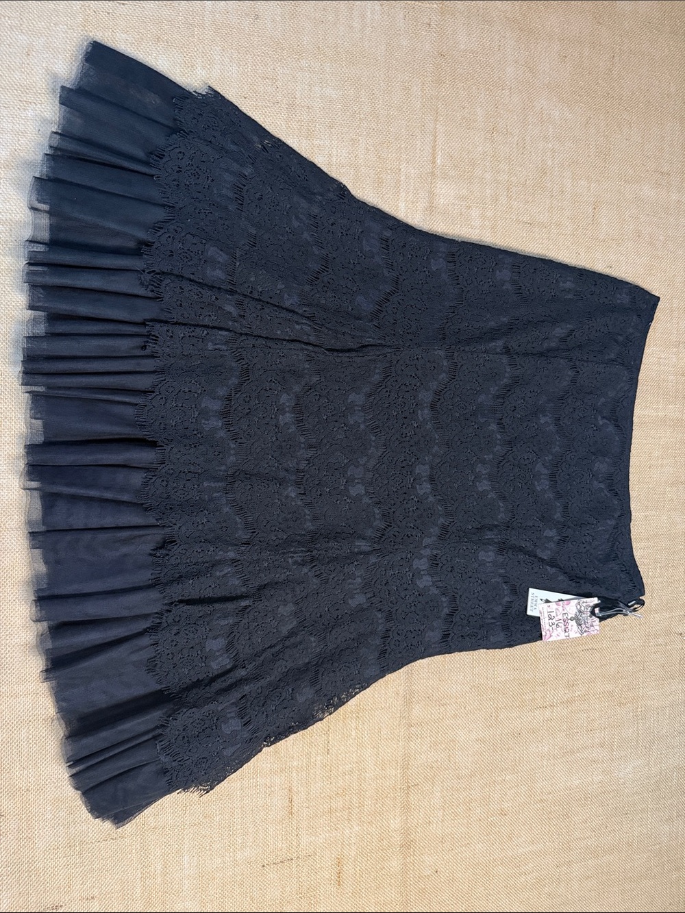 Lace & Pleated Black A-Line Midi Skirt